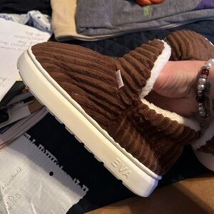 Brown Quilted Slippers with White Sole